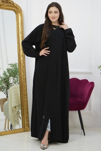 عباية سوداء كم مربع مع قيطان أنيق لإطلالة عملية ور...