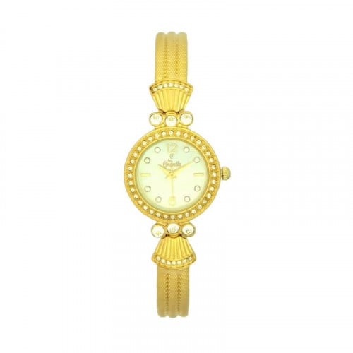 ساعة نسائية Cindrella AC2389 – تصميم دائري ذهبي مر...