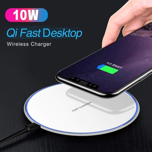 شاحن لاسلكي مفرد بقوة 10 واط يدعم الشحن السريع لله...