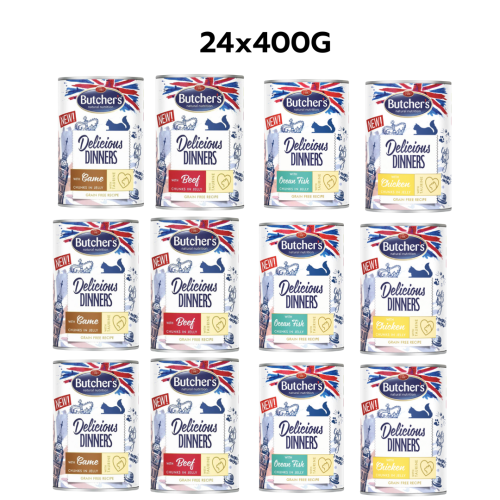 كرتون بوتشرز طعام رطب للقطط 24 حبة 400غ نكهات متعد...