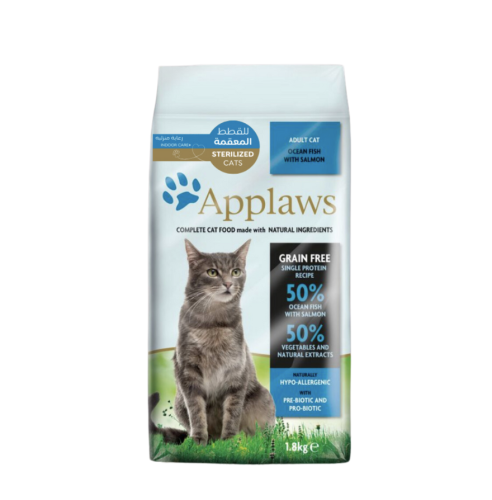ابلاوز طعام جاف للقطط المعقمة بنكهة السمك مع السال...