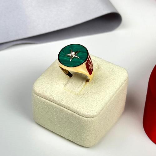 خاتم النجمة لون اخضر مالاكايت ذهب عيار21