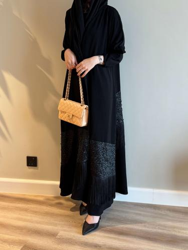 A 0104 عباية كريب أندونيسي مع دانتيل وهدب