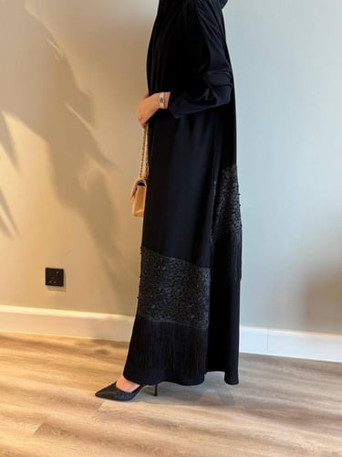 A 0104 عباية كريب أندونيسي مع دانتيل وهدب