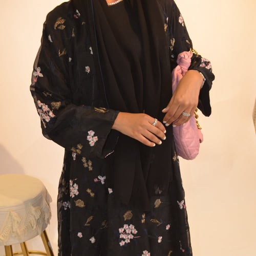 A 02 عباية دبل فيس لينن اسود