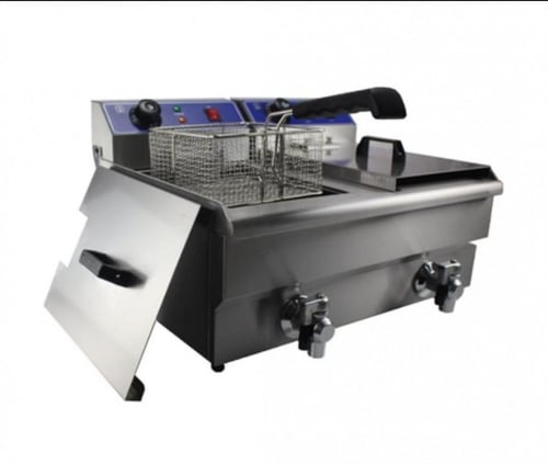 قلاية بطاطس 2C استيل مع صرف حوض ثنائي 16+16 لتر HE...