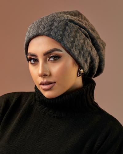Gray winter turban with decorations