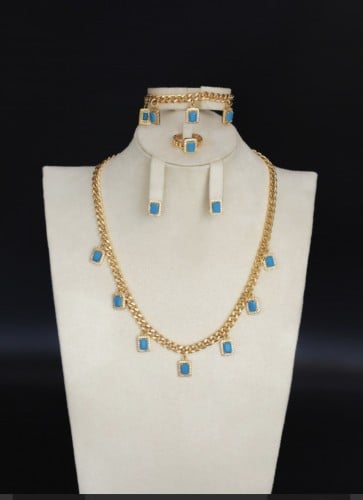 طقم كامل سلسال وحلق واسواره وخاتم من بديل الذهب