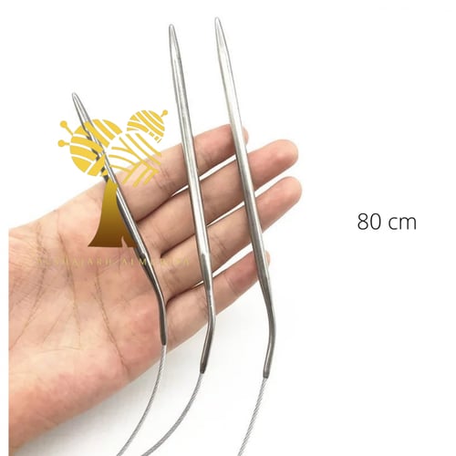 سنارة تريكو سلك بسلك معدني مقاس 80سم