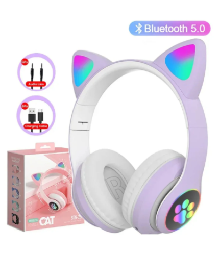 سماعات رأس لاسلكية VIKEFON PURPLE JST-28 بتصميم آذ...