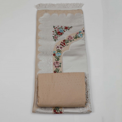 طقم مطرز مع شرشف طرحه - بيج