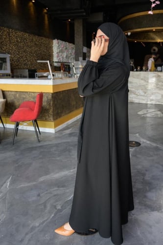 عباية دبل كلوش سوداء " سحاب " - تصميم فرنسي