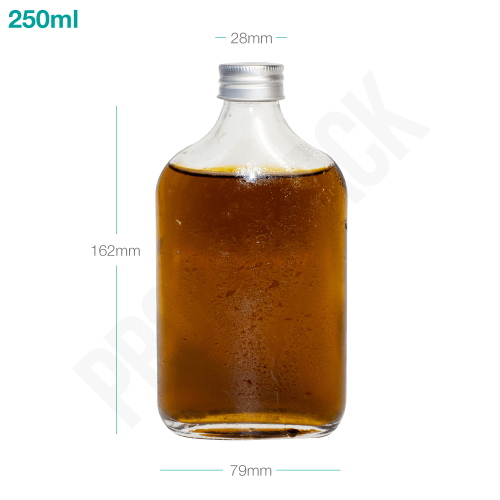 قارورة زجاجية 250 ملم بغطاء المنيوم فضي