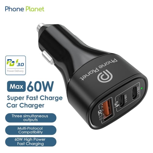 شاحن سيارة بقوة 60w مخرجين PD ومخرج USB من فون بلا...