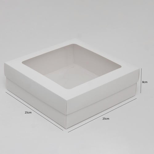 علبة ورقية بيضاء بغطاء منفصل ونافذة شفافة