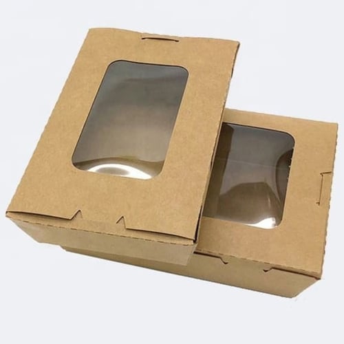 علب ورقية كرافت بغطاء متصل ونافذة شفافة