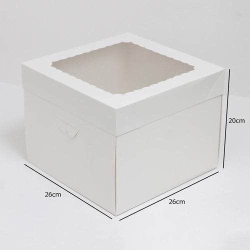 علبة كيك بيضاء بغطاء شفاف