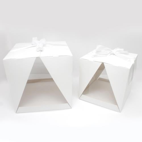 علب كيك ورقية بنوافذ شفافة مع أشرطة