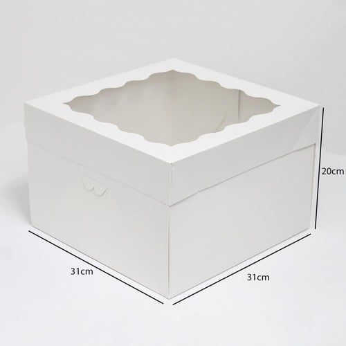 علبة كيك بيضاء بغطاء شفاف