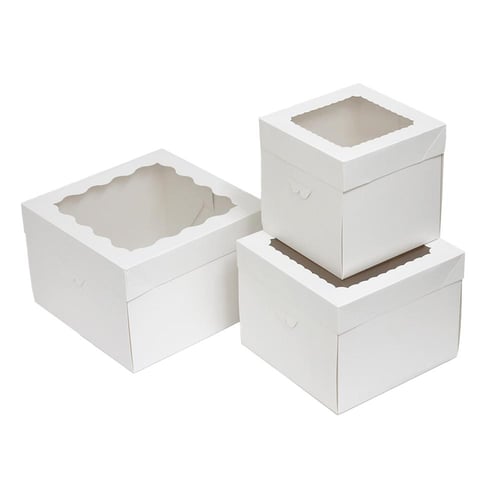 علبة كيك بيضاء بغطاء شفاف