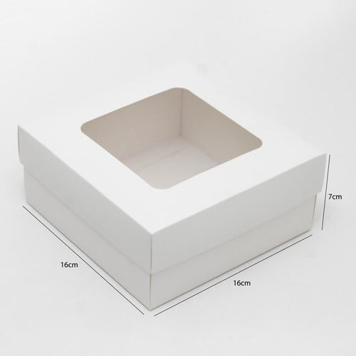 علبة ورقية بيضاء بغطاء منفصل ونافذة شفافة