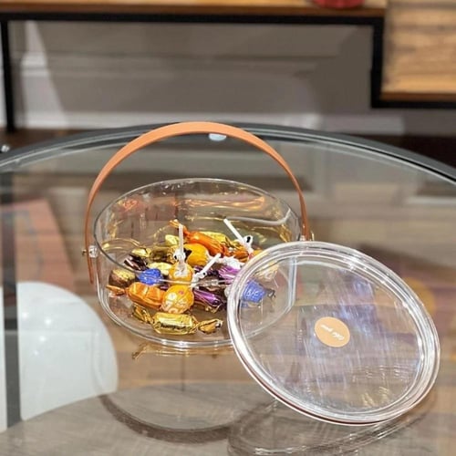 صينية تقديم اكرلك شفافة بغطاء بمسكة بعدة مقاسات