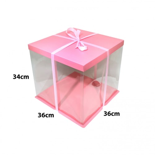 علب للكيك شفافة بشريطة بعدة الوان