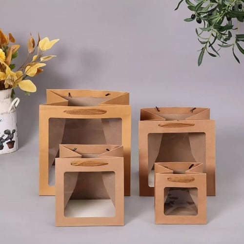 اكياس ورقية مربعه بنافذة شفافة وعدة الوان 20*20*20...