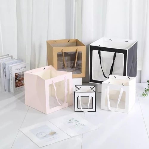 اكياس ورقية مربعه بنافذة شفافة وعدة الوان 20*20*20...