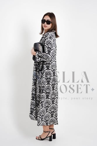 فستان ملمس قطني الابيض و الاسود طويل 2025