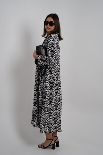 فستان ملمس قطني الابيض و الاسود طويل 2025