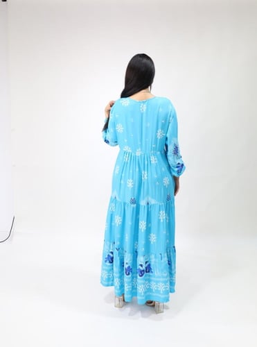 فستان ملمس قطني ناعم - " سماوي " .