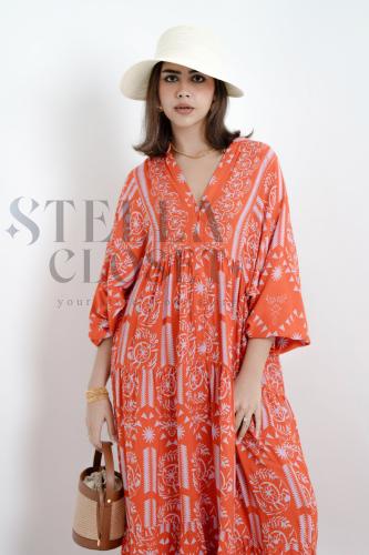 فستان ملمس قطني بالون البرتقاليي طويل 2025