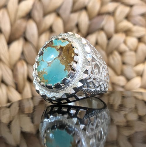 خاتم الفضة مع حجر فيروز نشابوري إيراني صياغة حجازي...