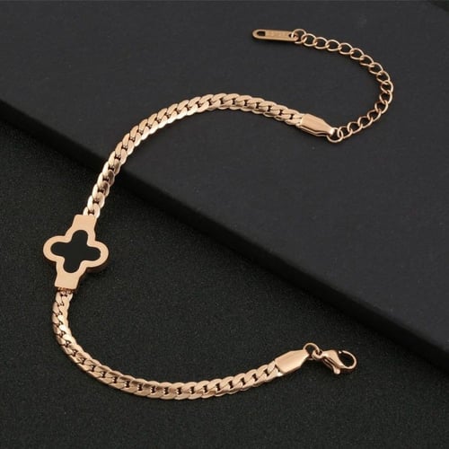 سوار كليف وردة كلوفر بتصميم سلسلة لون ذهب وردي (رو...