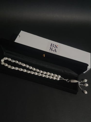 سبحة فضة بيضاوى بخطوط حفر