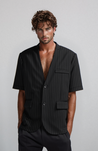 قميص اسود مقلم