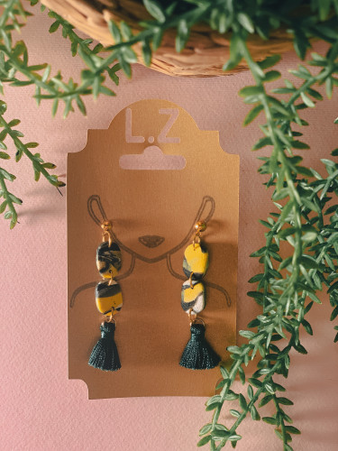 حلق "قرط" رخامي أخضر طويل