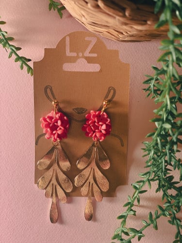 حلق"قرط" وردة طويل فوشي