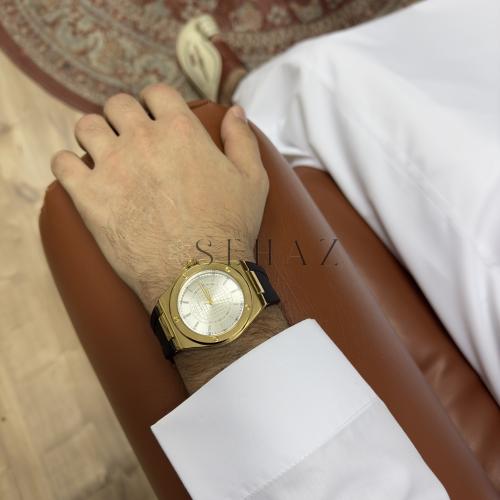 ساعة رجالي استلس مكس فضي ذهبي مينا ابيض