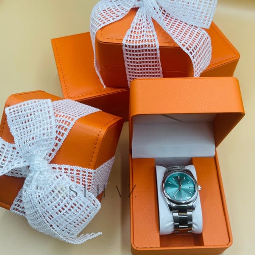 ساعة رجالي فضي باطار فضي ومينا اخضر