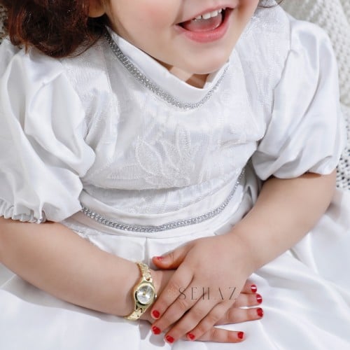ساعة أطفال بنات ذهبي مينا أبيض متوفر من عمر شهر ال...