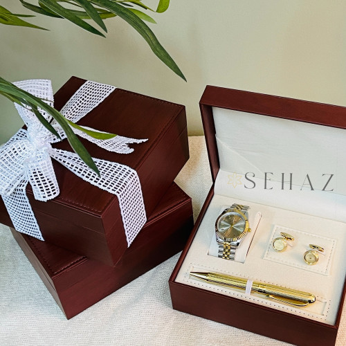 طقم رجالي مكون من ساعة وقلم وكبك