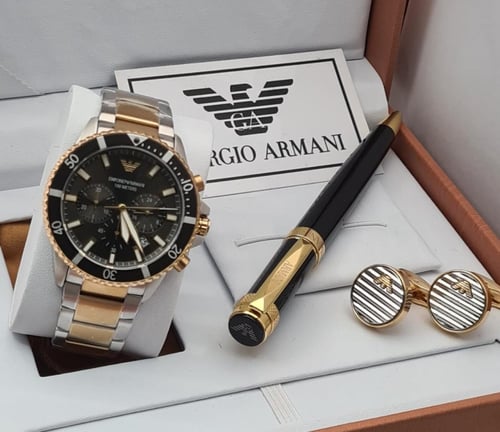 طقم ارماني رجالي - ساعة مع قلم وكبك