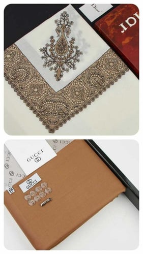 طقم قماش قوتشي شتوي فاخر مع شال مطرز وملحقات المار...