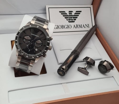 طقم ارماني رجالي - ساعة مع قلم وكبك