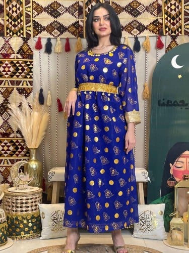 فستان يوم التأسيس النسائي : شيفون هندي فاخر - مقاس...