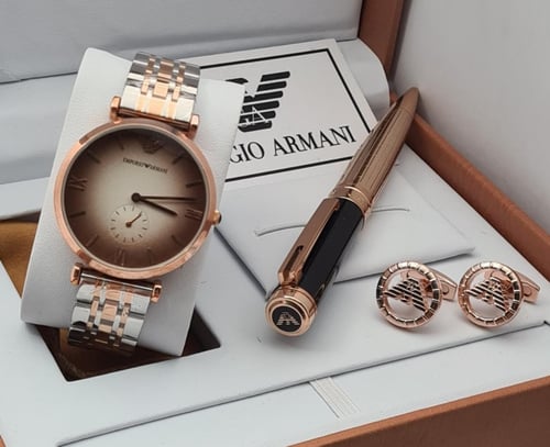 طقم ارماني رجالي - ساعة مع قلم وكبك