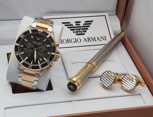 طقم ارماني رجالي - ساعة مع قلم وكبك