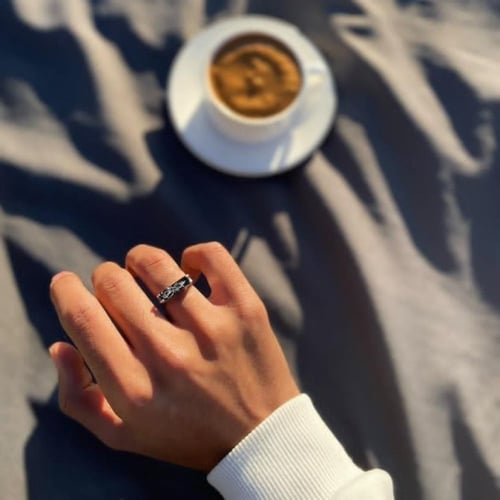 خاتم رجالي حجر ماربل طبيعي مصمم من مون